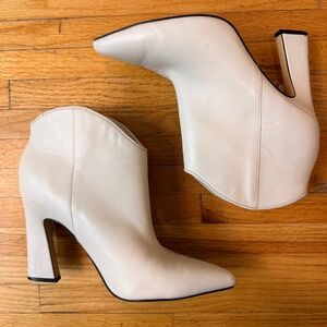 White Pointed Toe High Heel Ankle Boots